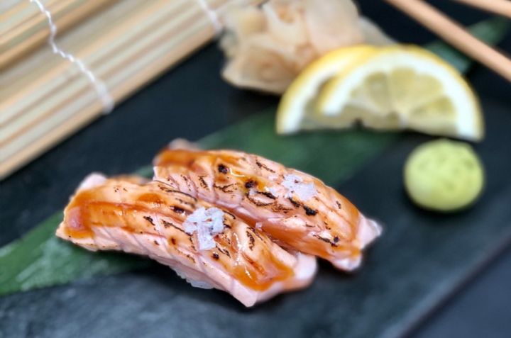 Salmon Teriyaki Seared Nigiri - DiningRuhm